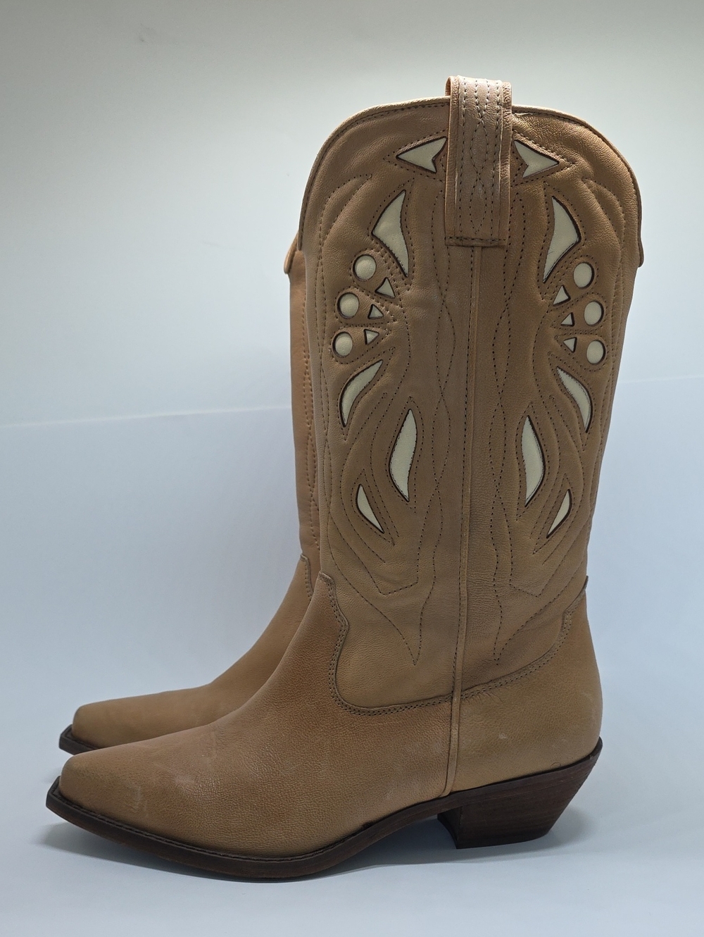 Free People Tan Faux Leather MidCalf Western Cowboy Boots (Read Flaw) EU 40 US 9